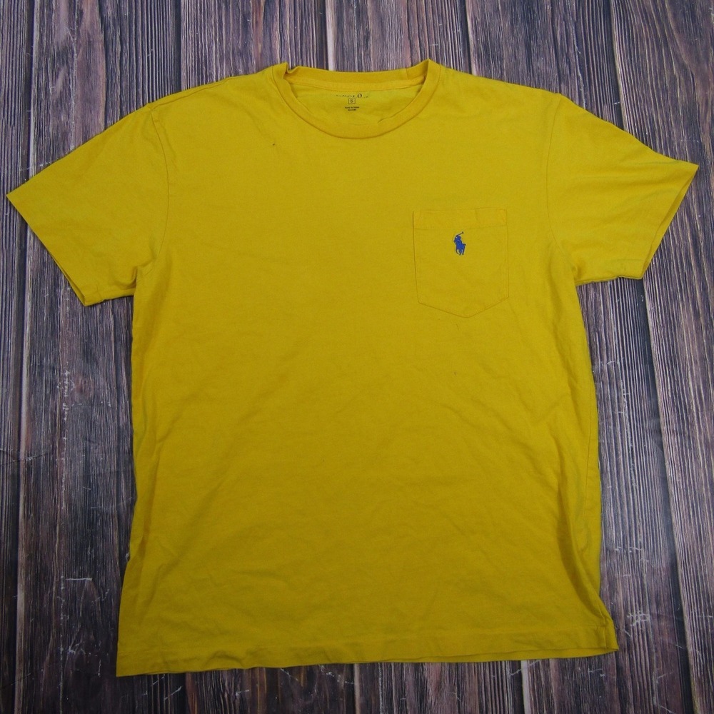 Polo Ralph Lauren Shirt Mens Small Yellow Pocket Logo Solid Cotton Crew Neck Tee